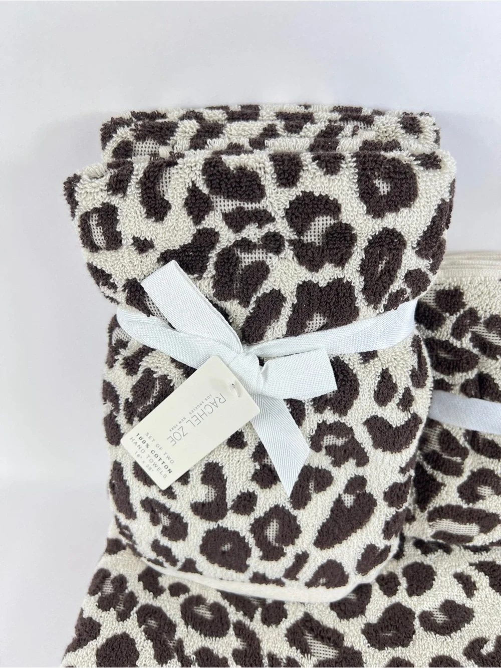 Rachel Zoe Leopard Bath Towel Set Brown Cream Animal Print Soft Cotton 8 Pc NEW